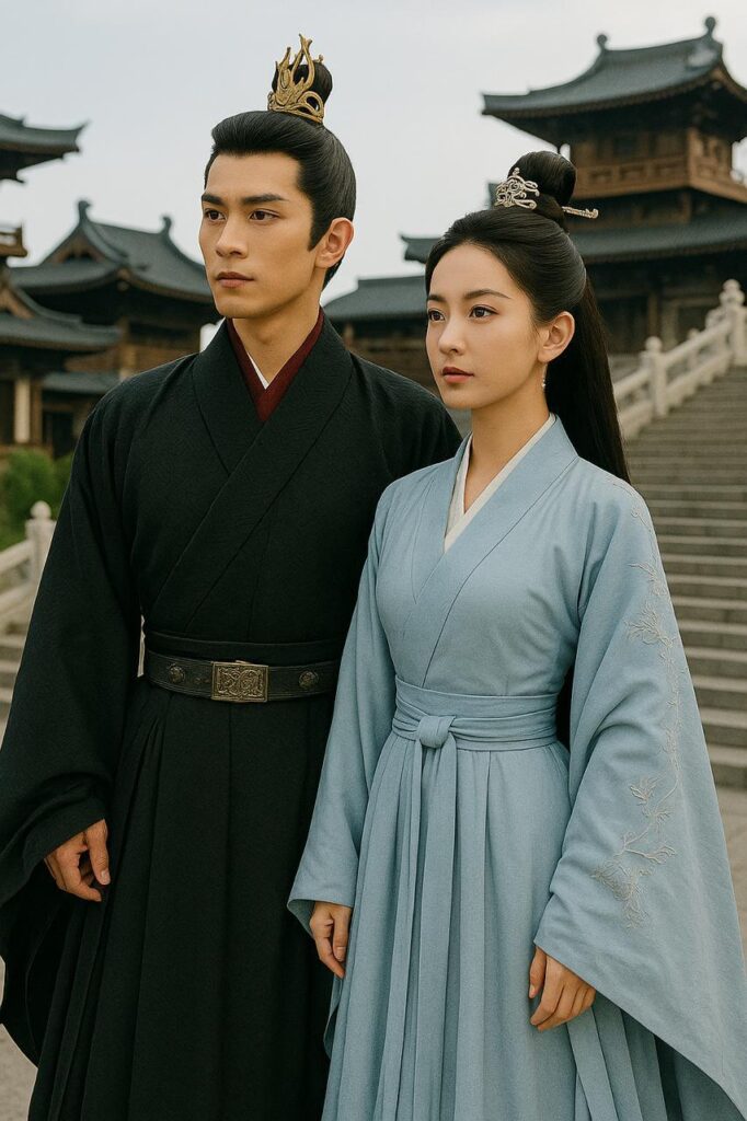 Fantasy C-Drama couple in traditional royal attire