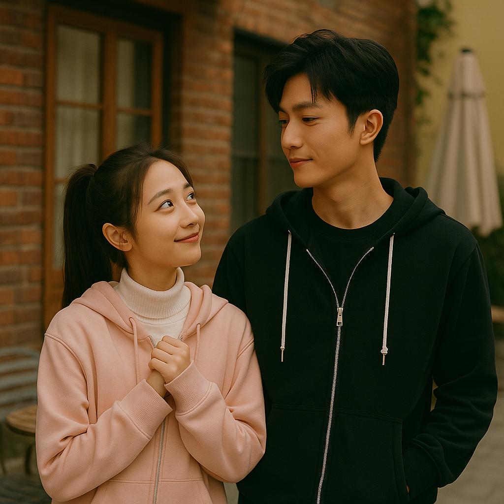 Chinese romantic youth drama couple in pink and black