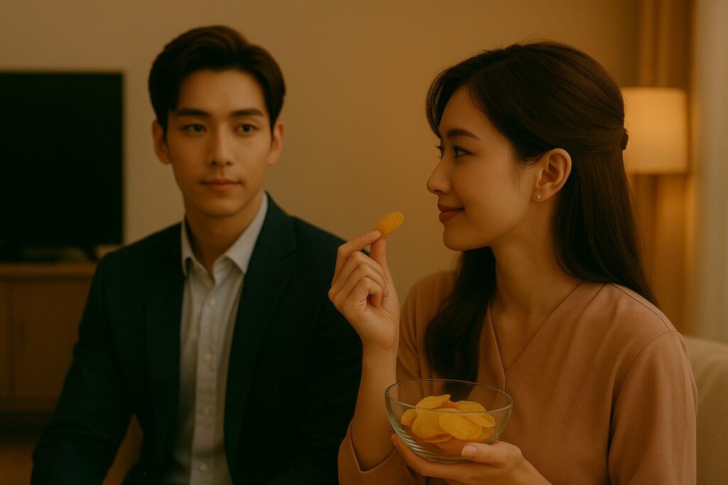 C-Drama office romance pair with warm lighting